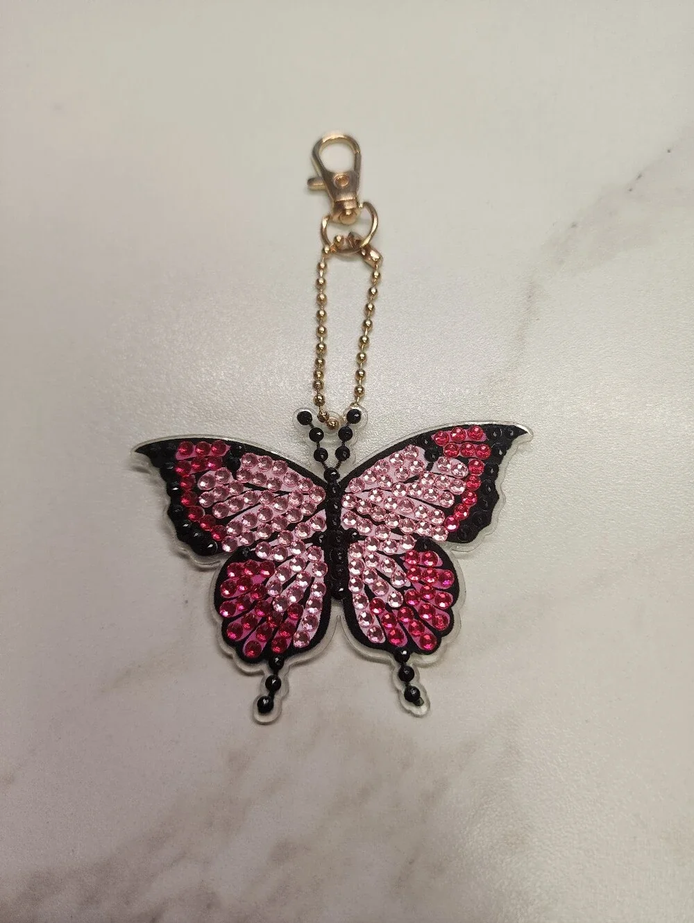 Pink Crystal Butterfly Key & Bag Charm - Gold Hardware